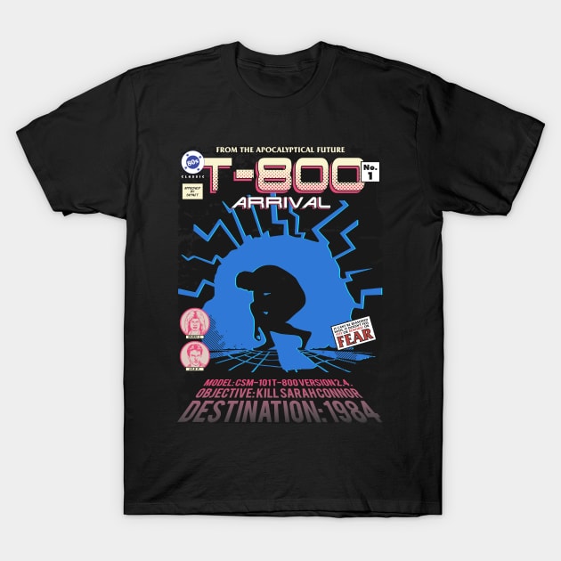 Comic style design of the T-800 from the 80's movie, Terminator T-Shirt by DaveLeonardo